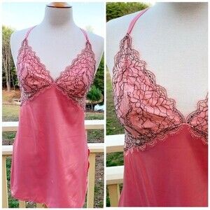 Gilligan O'Malley Pink Barbiecore Black Nightgown Slip Lingerie Small